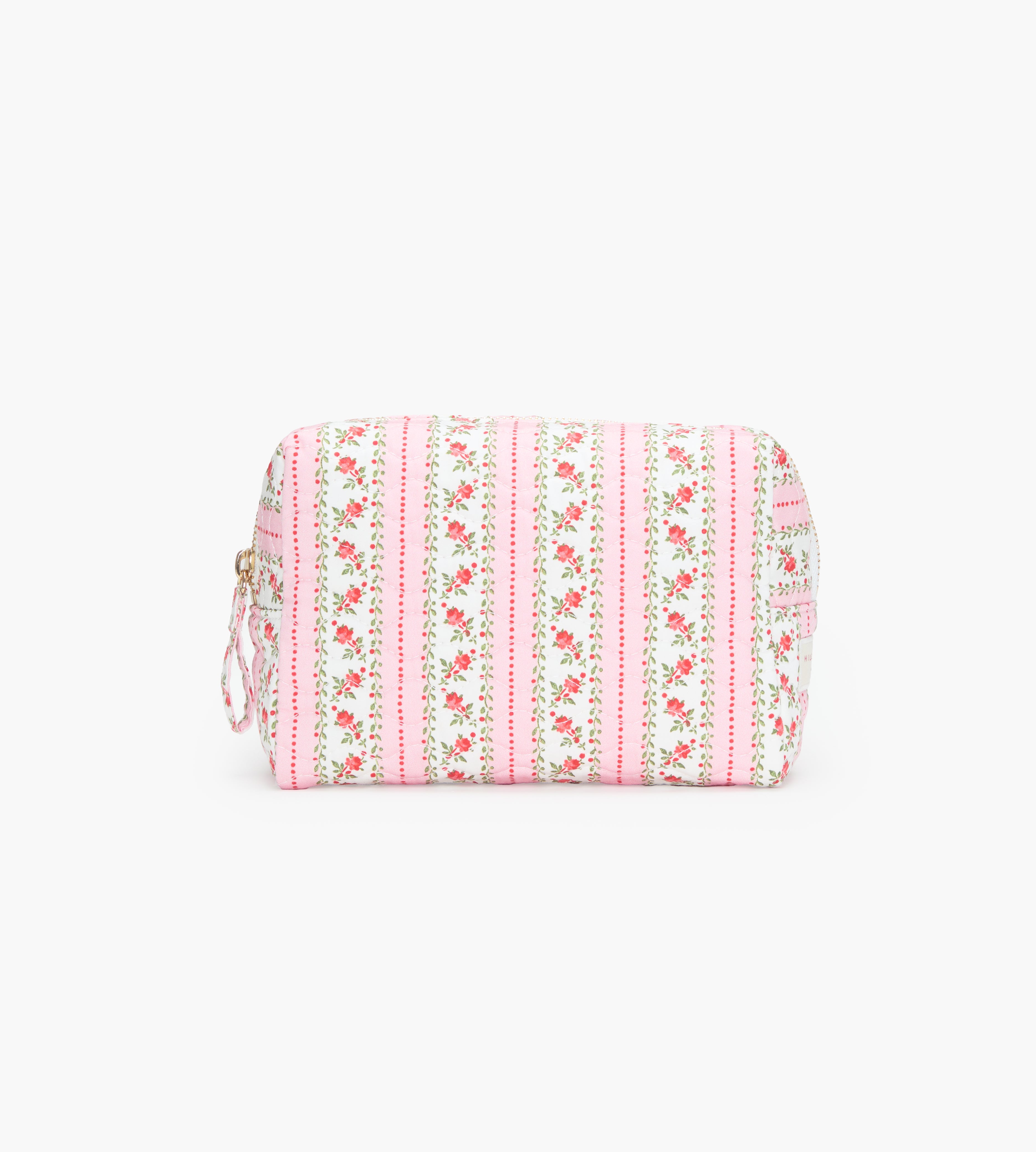The Mini Quilted Cosmetic Bag - Pink Floral Dot Stripe