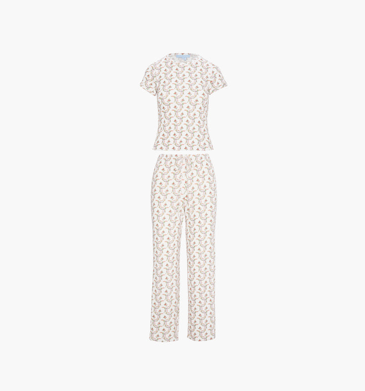 The Cleo Pointelle Set - Pink Ribbon Rose Ikat