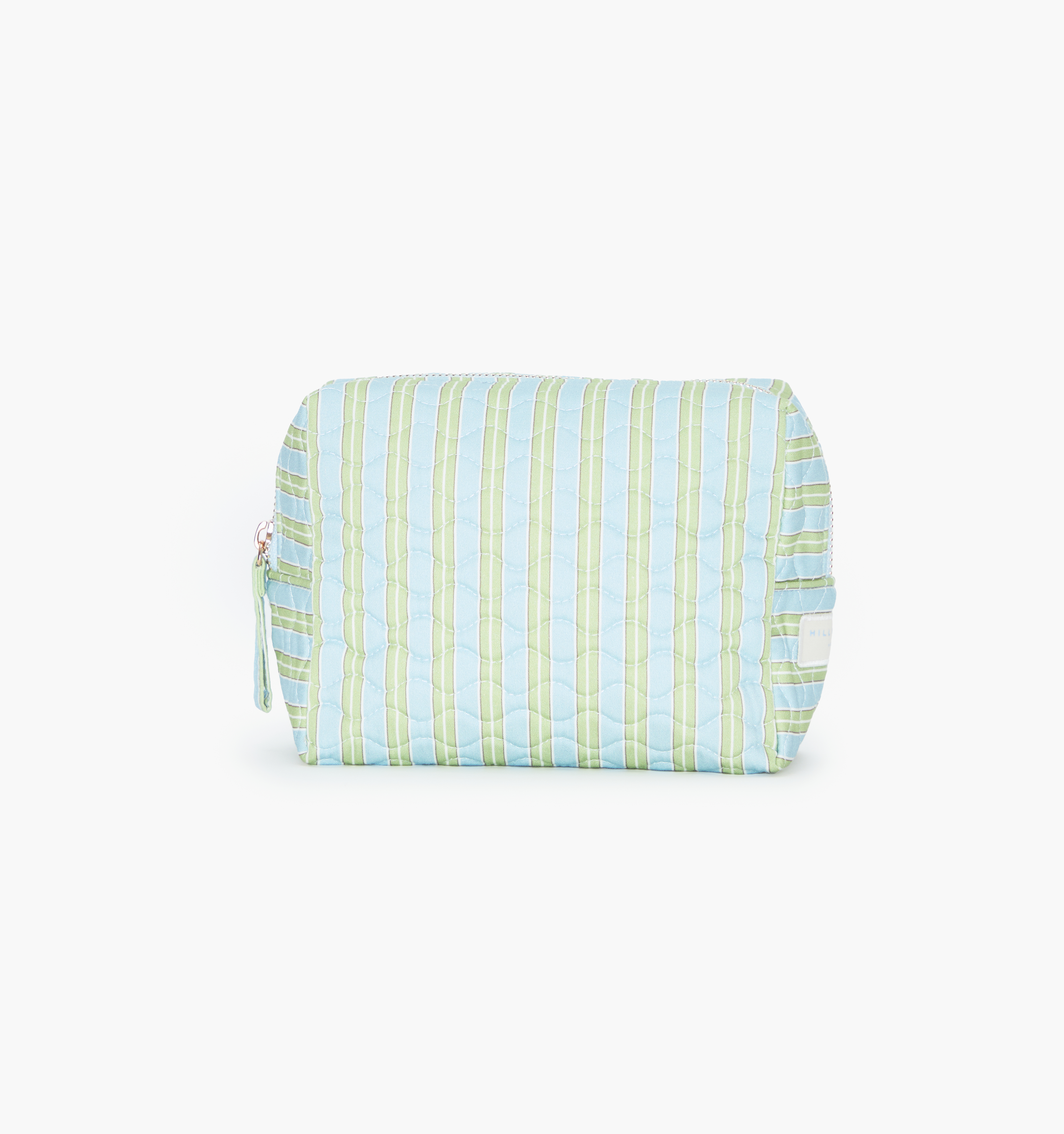 The Mini Quilted Cosmetic Bag - Blue/Green Stripe