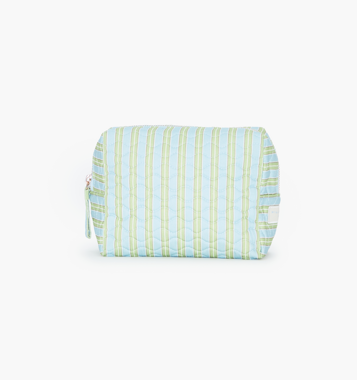 The Mini Quilted Cosmetic Bag - Blue/Green Stripe