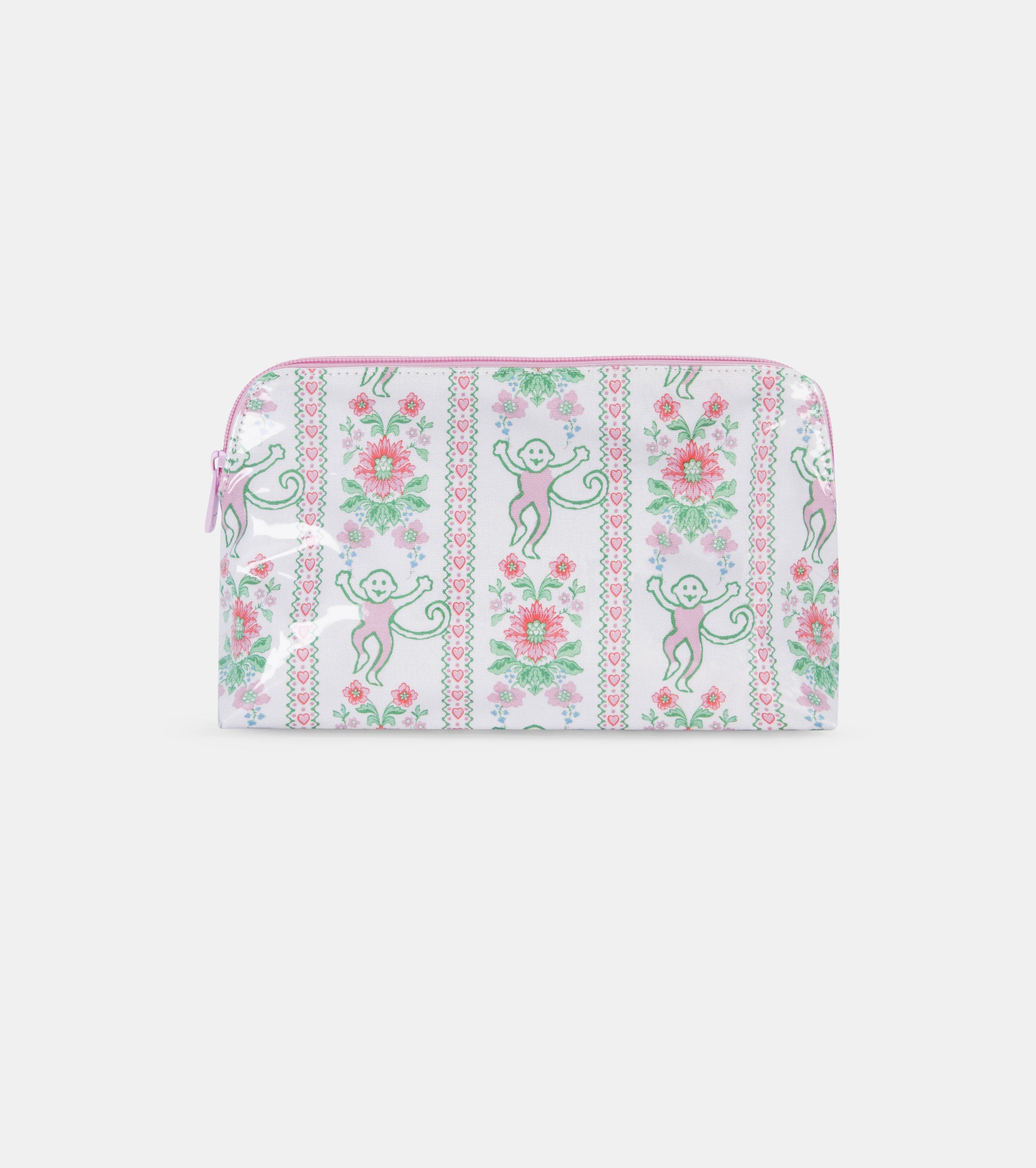 Roller Rabbit x Hill House Large Makeup Bag - Pink Monkey Block Stripe