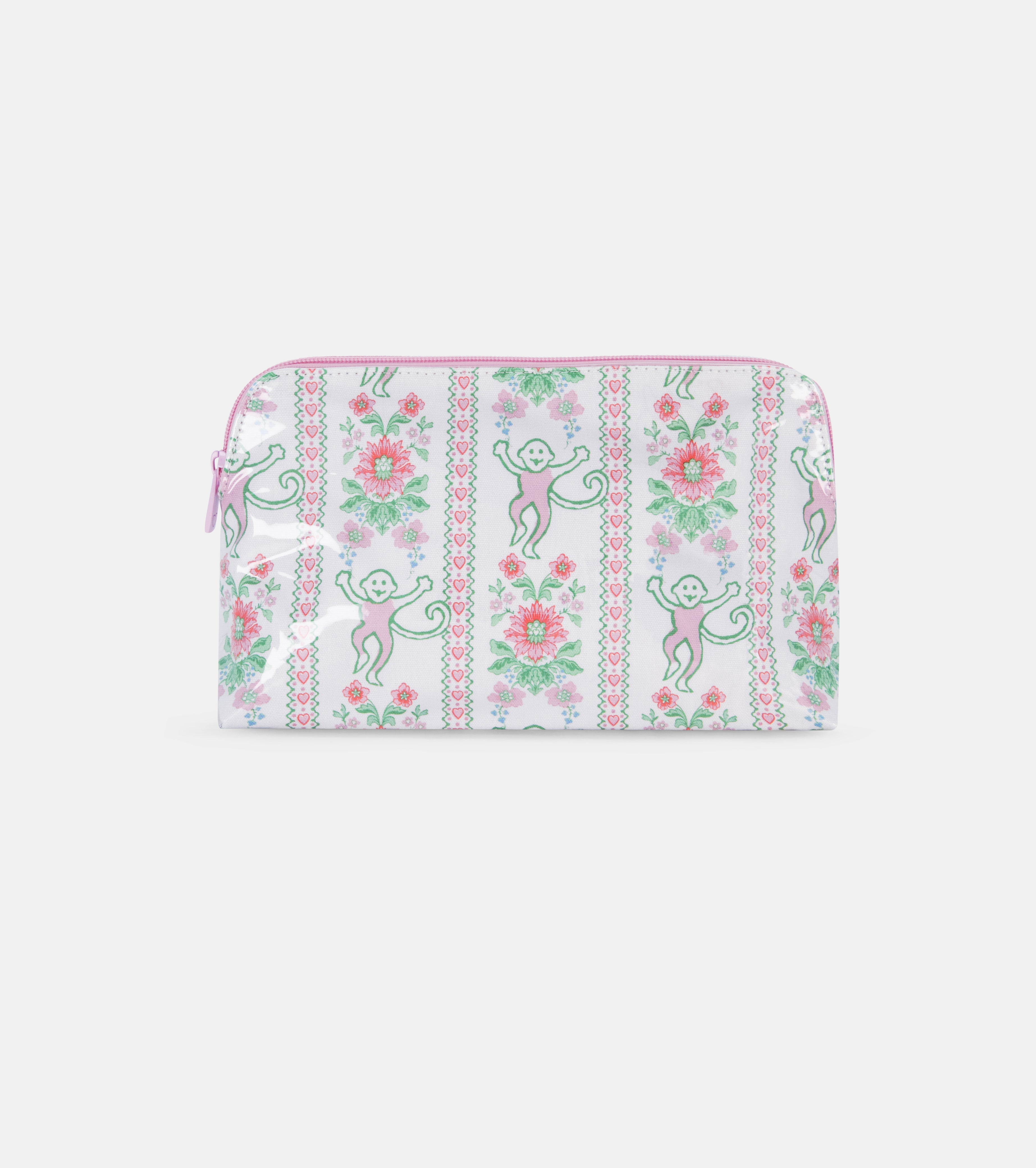 Roller Rabbit x Hill House Large Makeup Bag - Pink Monkey Block Stripe