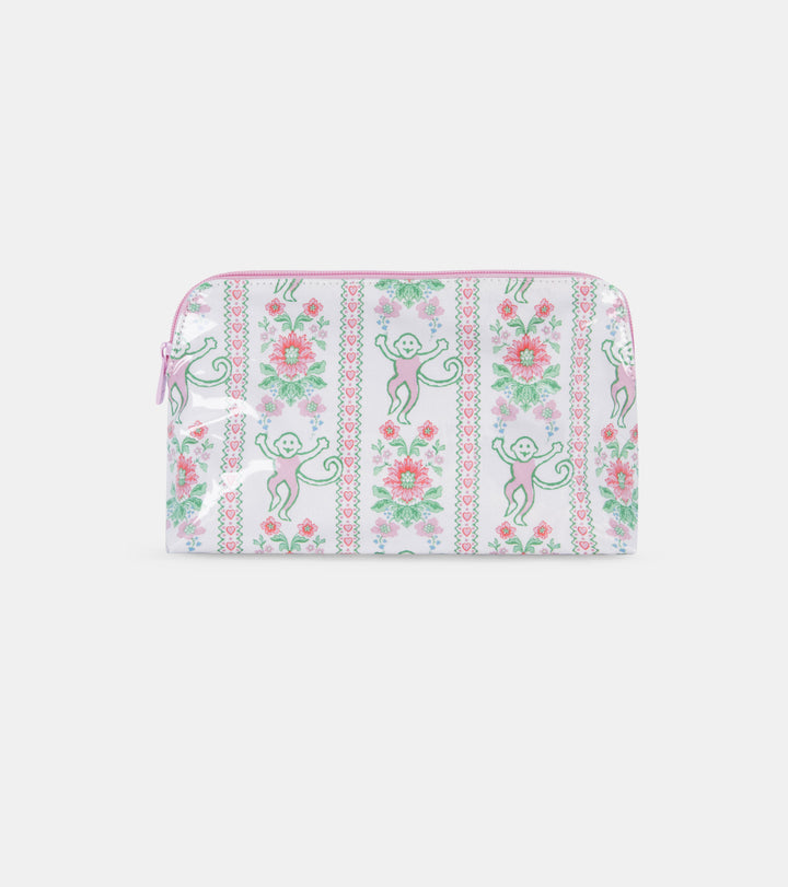 Roller Rabbit x Hill House Large Makeup Bag - Pink Monkey Block Stripe
