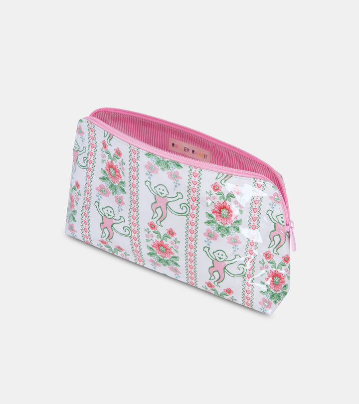 Roller Rabbit x Hill House Large Makeup Bag - Pink Monkey Block Stripe