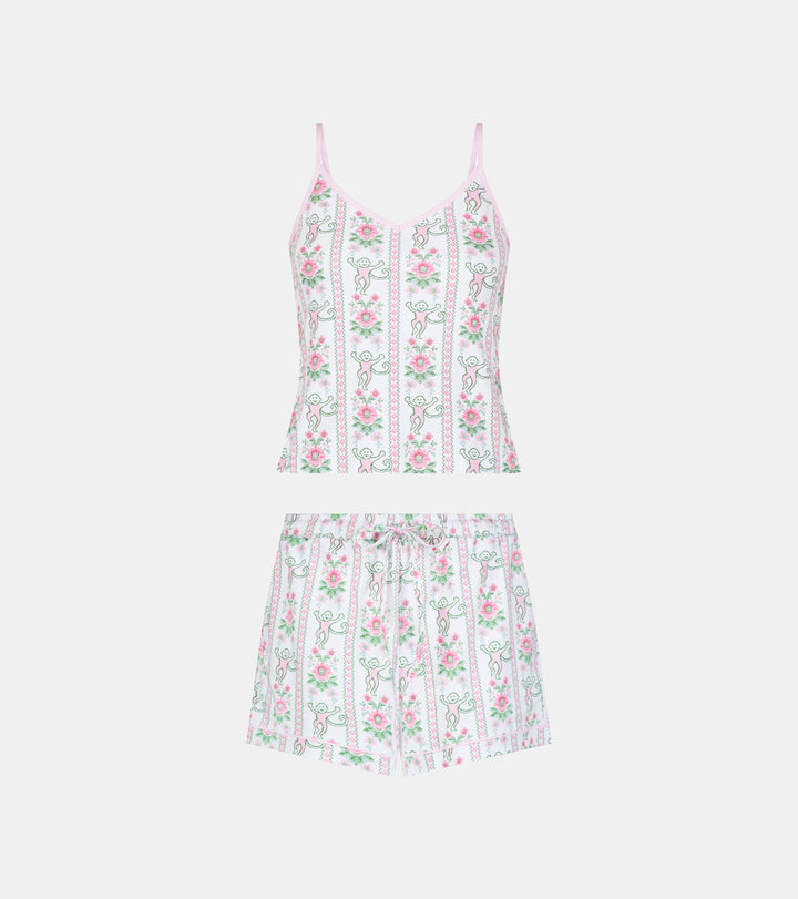 Roller Rabbit x Hill House Mischa Set - Pink Monkey Block Stripe
